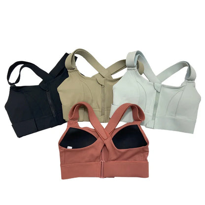 Front zipper seamless push-up sports bra for women, available in multiple colors and sizes