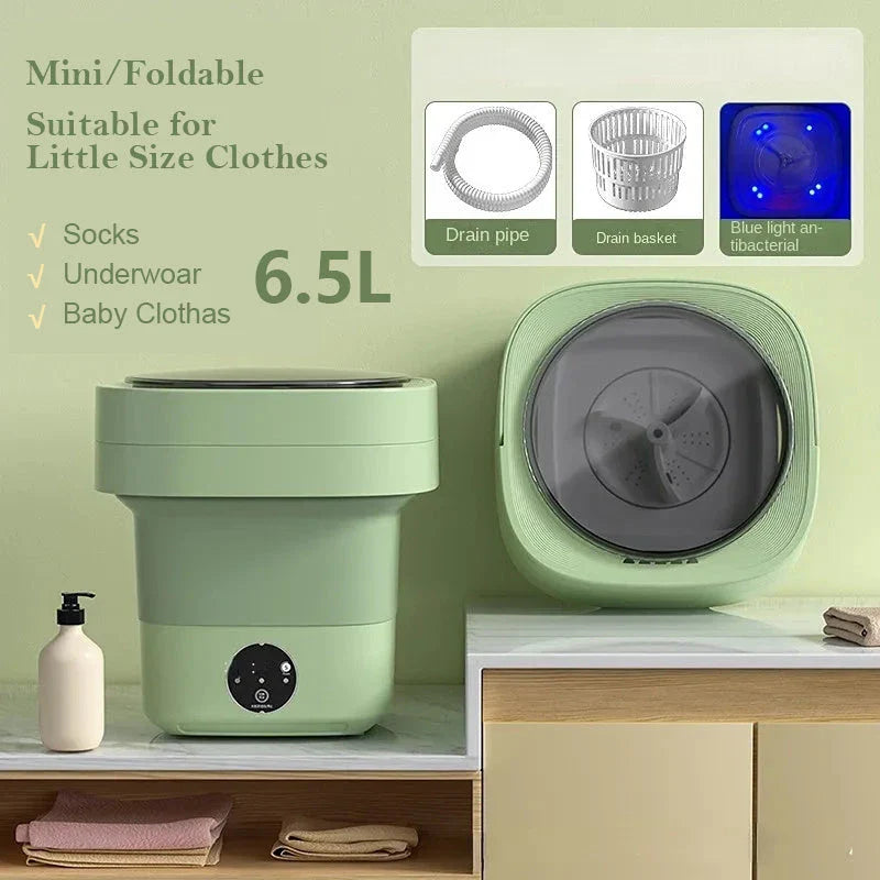 Compact, foldable portable washing machine with three timer settings and energy-efficient design