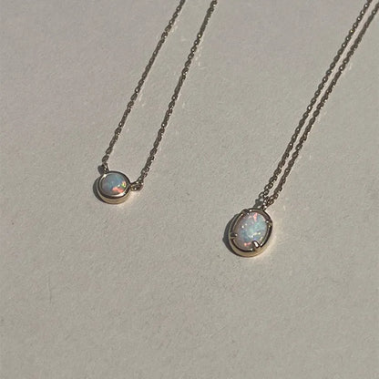 Oval jelly opal pendant necklace in 925 silver with gold or white gold plating