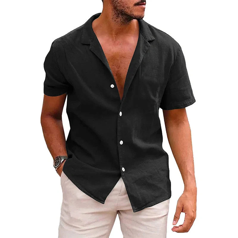 Men's casual linenCotton short sleeve button-down shirt in various colors