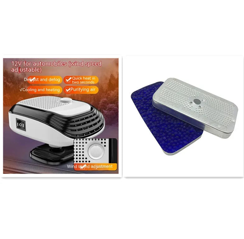 White and green 12V 24V car warm air blower heater with adjustable temperature settings