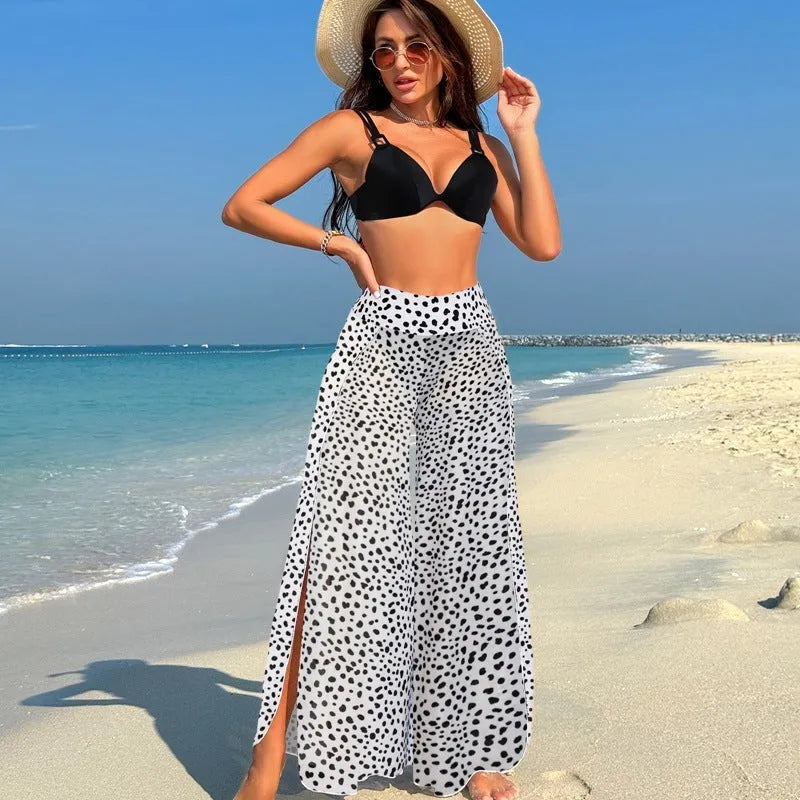 Women's three-piece bikini set in quick-dry polyester with animal print pattern