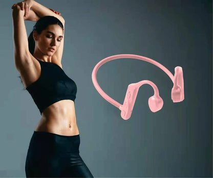 Wireless sports headphones in pink, black, and green with neck-hanging design