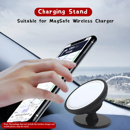 Black magnetic car phone holder showing both air vent mount and base dashboard mount options