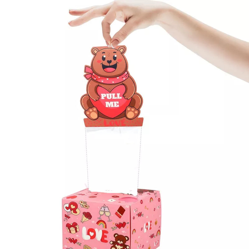 Valentine's Day Surprise Box with colorful bouncing gift boxes inside