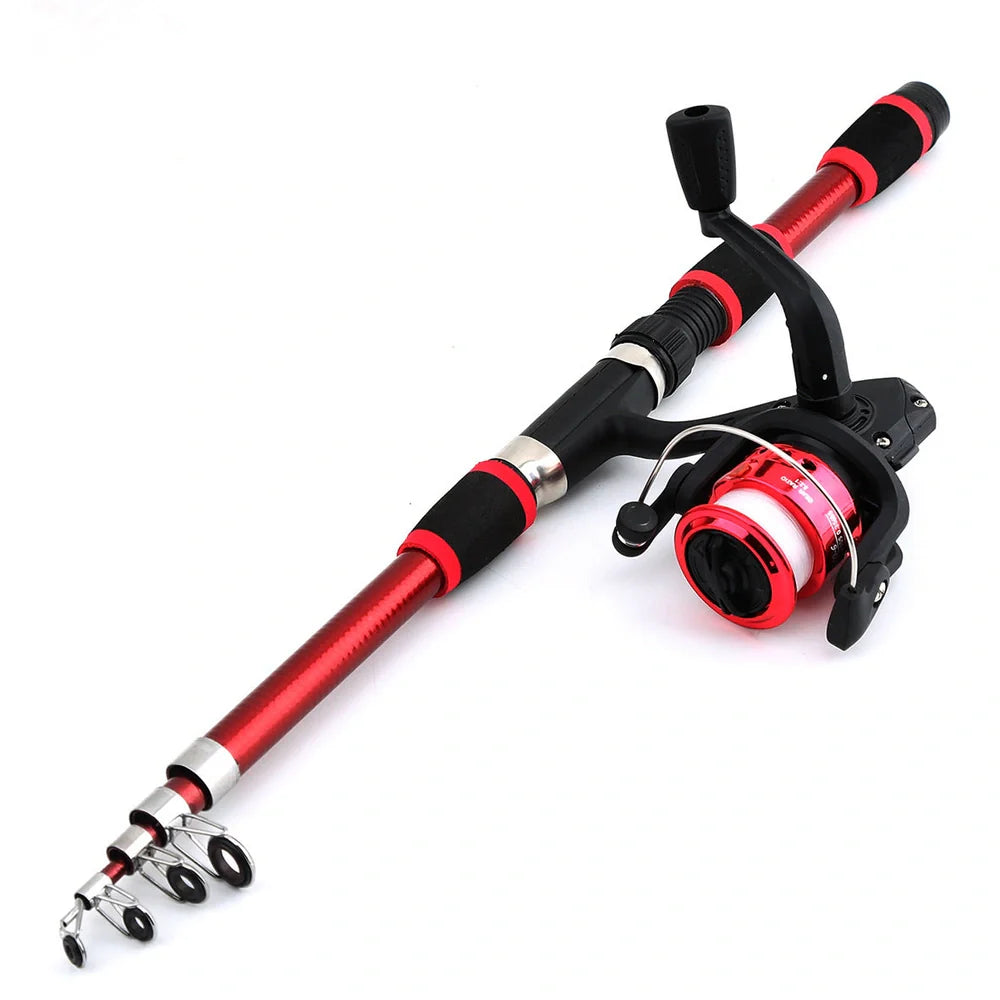 Children's fishing rod set with pole and wheel in four colour options including bait accessory box