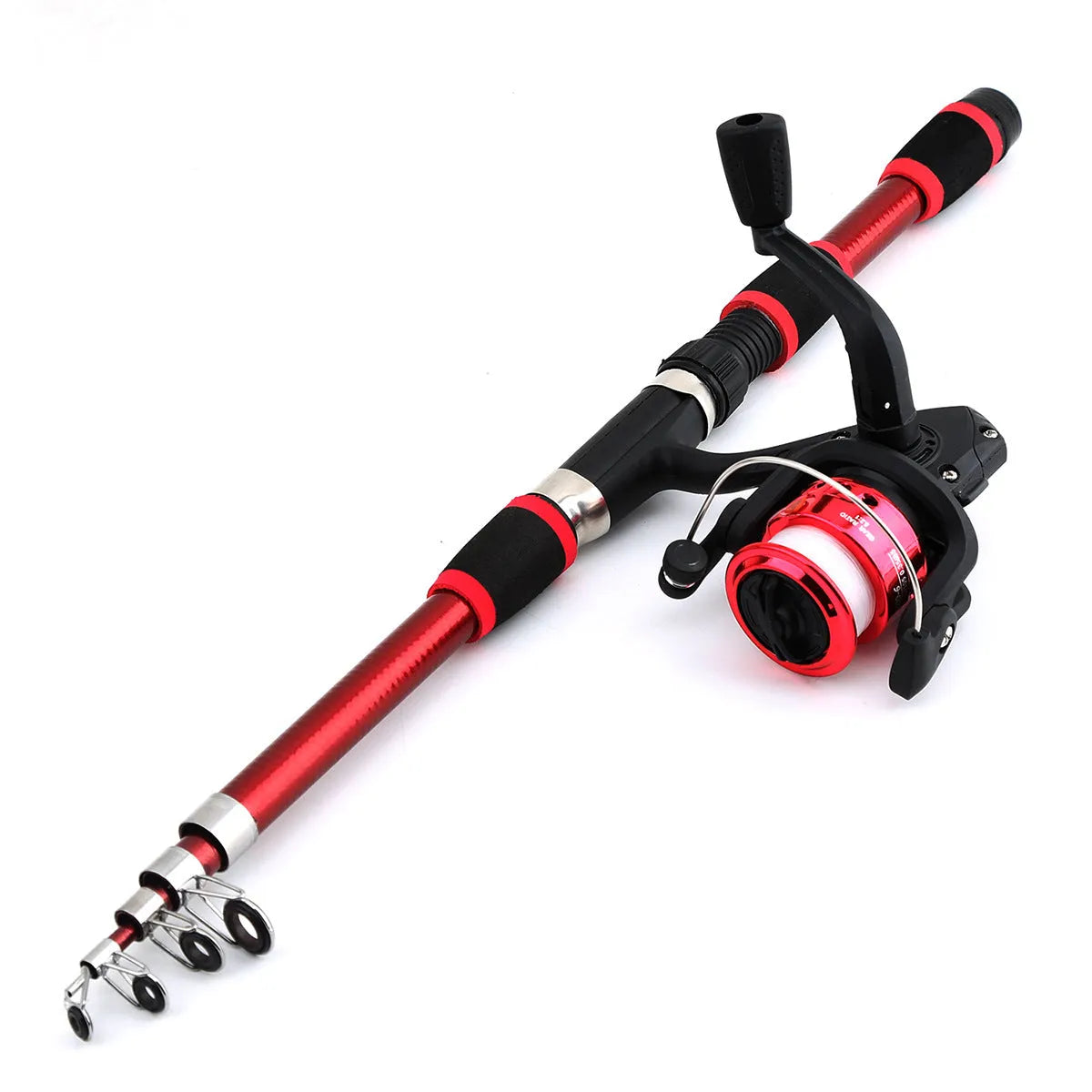 Children's fishing rod and reel set with pole, wheel, and bait accessory box in blue colour