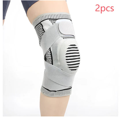 Outdoor sports pressure knee pads in fluorescent green, breathable polyester construction for mountaineering and cycling