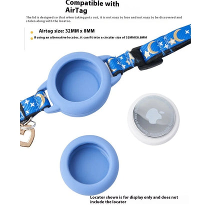 Adjustable AirTag cat collar with plastic protective case in pink, blue, light green, and black colour options