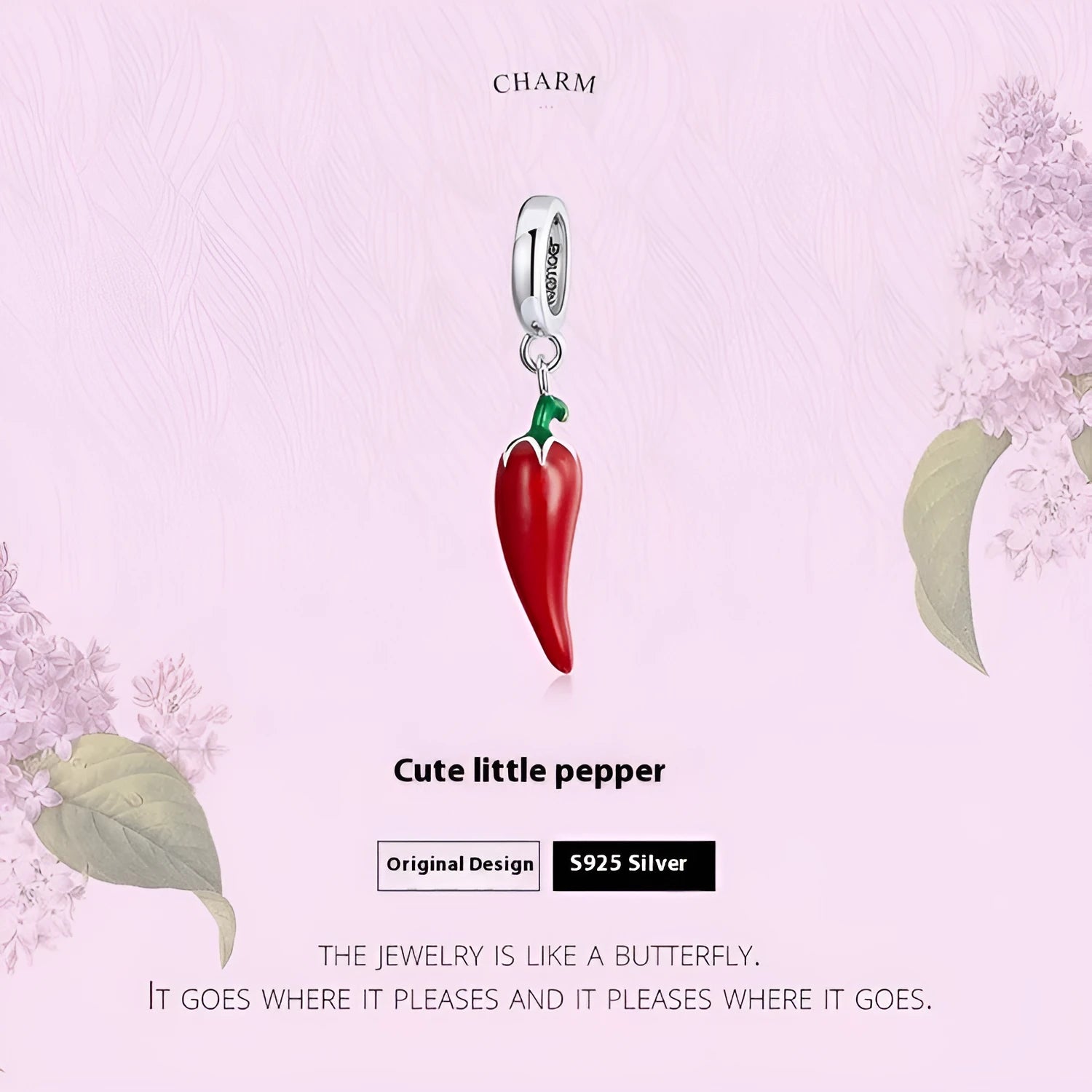 Leaf-shaped S925 sterling silver pendant with a Korean pepper style design and electroplated BSC461 finish.