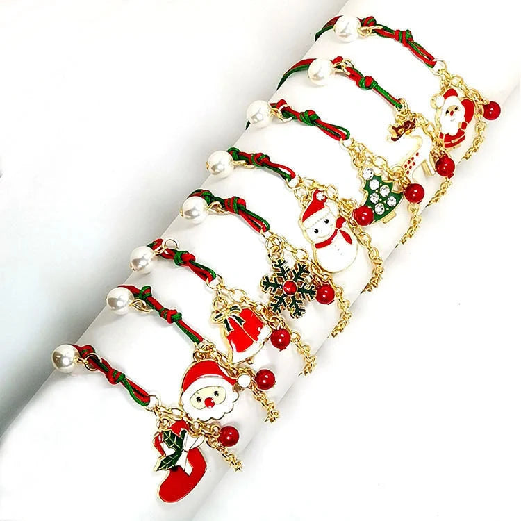Charming Christmas bracelet with festive charms like Santa, snowmen, and snowflakes