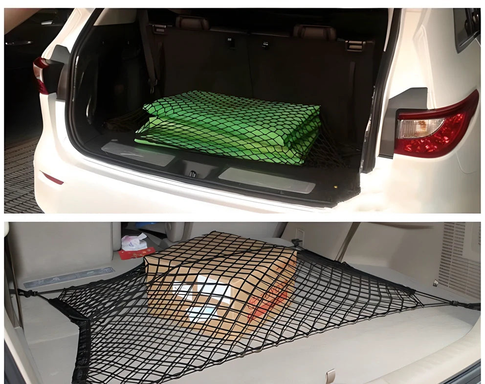 Spacious 40cm x 90cm nylon net car trunk organizer for storing groceries, sports equipment, and other bulky items