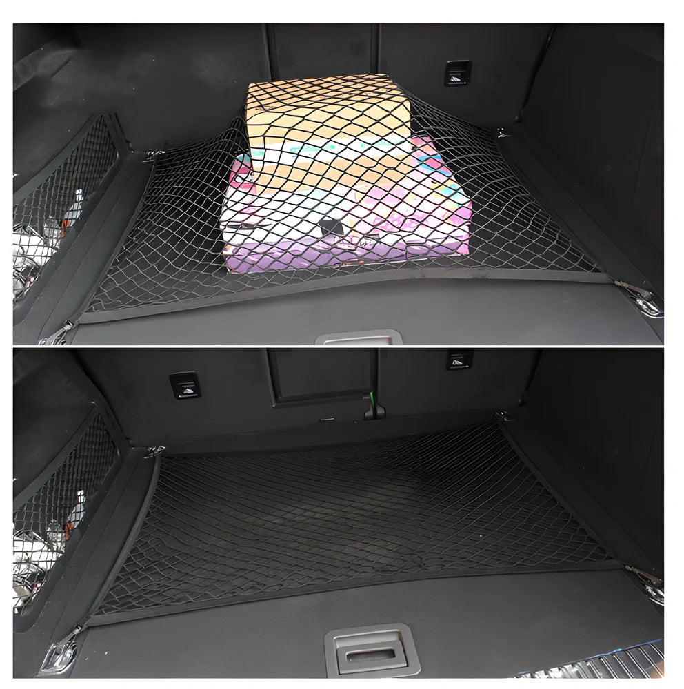 Spacious 40cm x 90cm nylon net car trunk organizer for storing groceries, sports equipment, and other bulky items