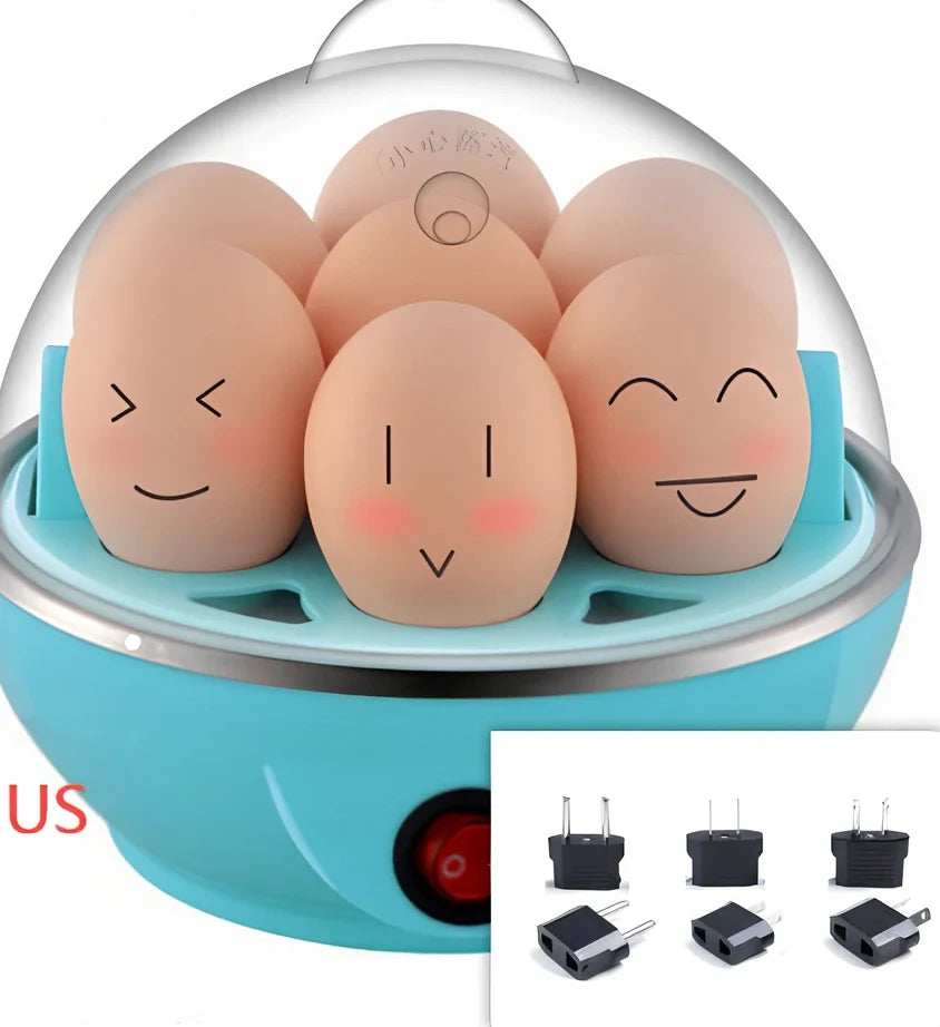 Blue intelligent egg cooker with transparent lid and measuring cup for steam cooking