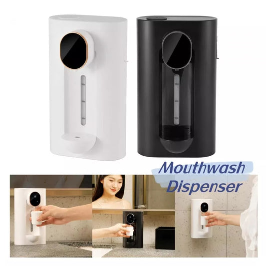 Automatic mouthwash dispenser with adjustable wall mount and LED display in milky white and black