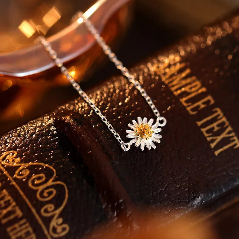 S925 Silver Mori Style Anklet with pastoral floral design for women