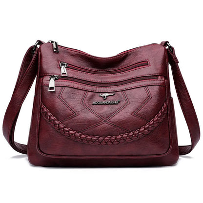 Soft leather fashion shoulder bag in horizontal square design with multiple internal pockets