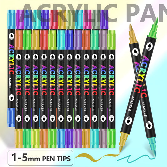 Set of double-headed acrylic marker pens showing washable opaque colours with quick-drying ink
