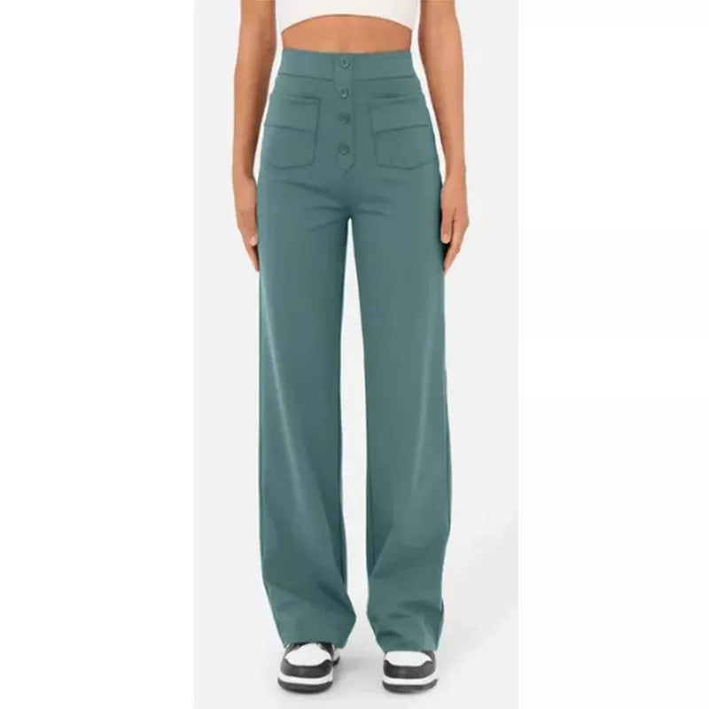 Women's high waist trousers in casual loose fit with pockets, available in multiple colors