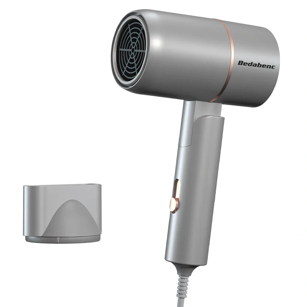 Gradient leafless hair dryer with blue light display and two nozzle attachments