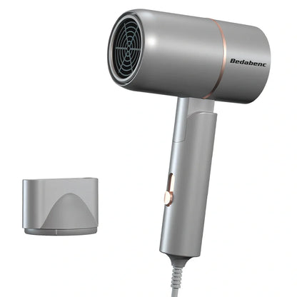 Gradient leafless hair dryer with blue light display and two nozzle attachments