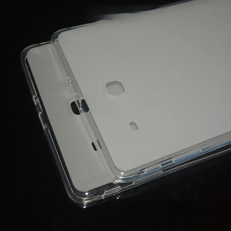 Tablet protective case made from a thin silicone shell designed to cover the front bezel, edges, and back of your device while remaining light and slim, available in a clear transparent white colour for a minimalist appearance.