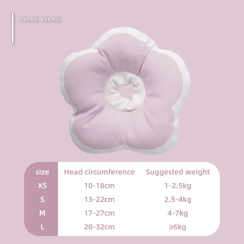 Cat wearing flower-decorated cotton neck collar in adjustable design for recovery use