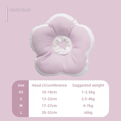 Cat wearing flower-decorated cotton neck collar in adjustable design for recovery use