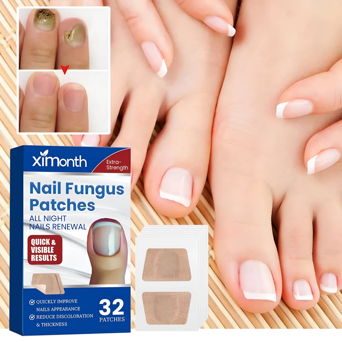 Box of 32 nail care adhesive bandage repair stickers for damaged nails