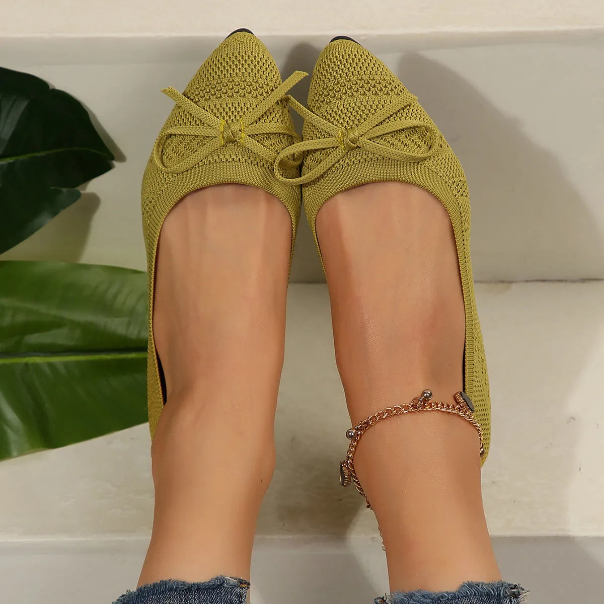 Women's knitted loafers with bow detail and pointed toe in multiple colour options