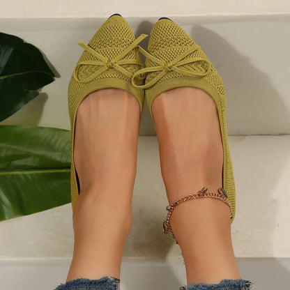 Women's knitted loafers with bow detail and pointed toe in multiple colour options