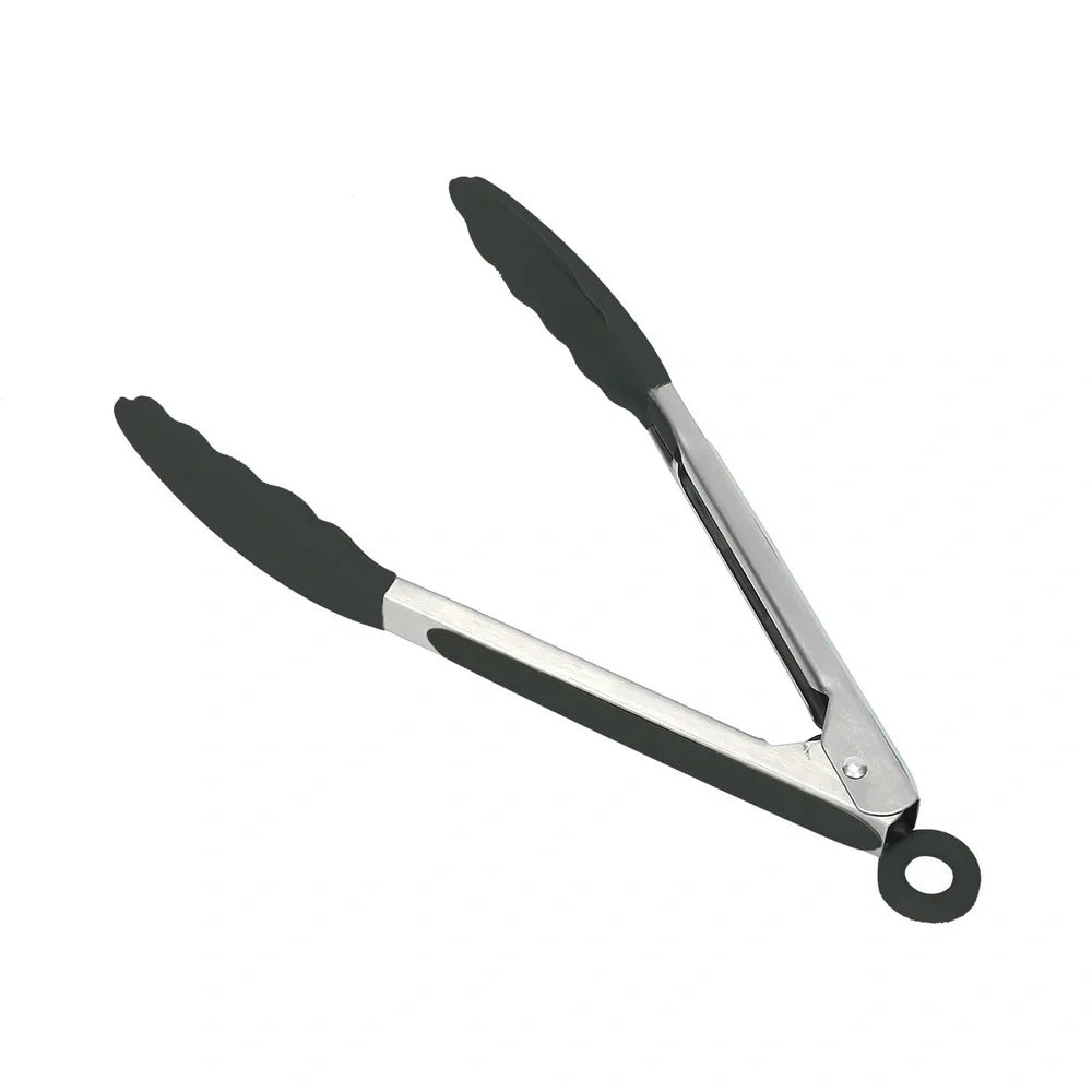 Wooden handle silicone cooking utensils set with 12 tools including spatula, whisk and food tongs in organiser barrel