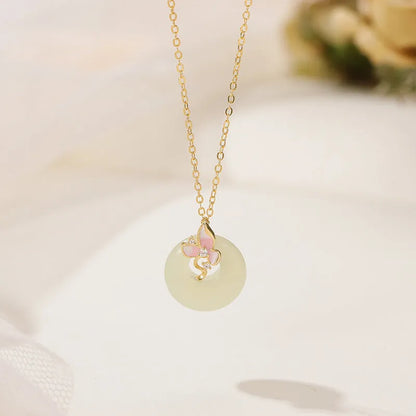 Sterling silver necklace with orchid pendant and safety buckle closure