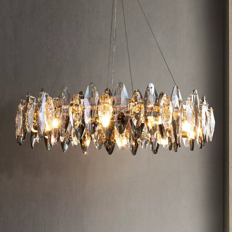 Modern minimalist K9 crystal chandelier with three-color light options