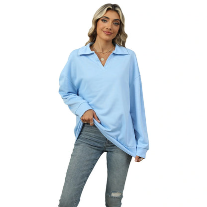 Stylish women's V-neck lapel sweatshirt in various colors