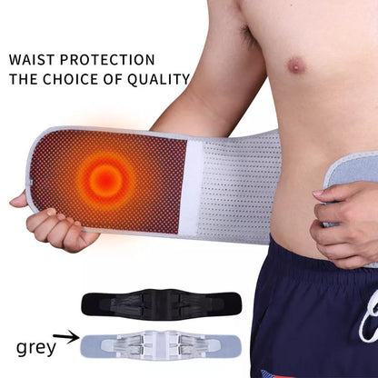 Fitness Belt with Self-Heating Feature for Waist Support in Black and Grey