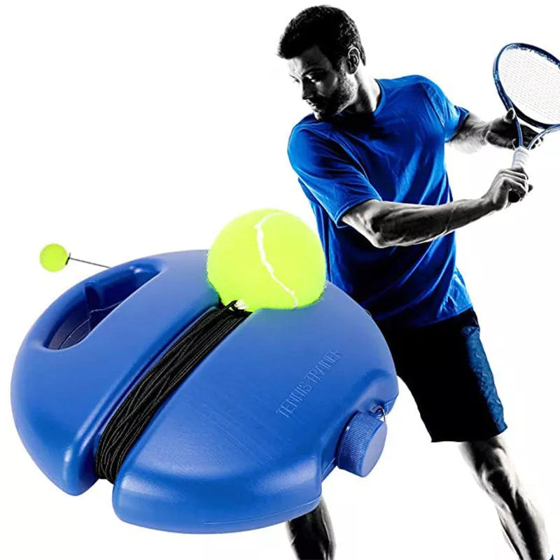 Novice tennis trainer with blue rounded kettle design and ball with line for precise practice
