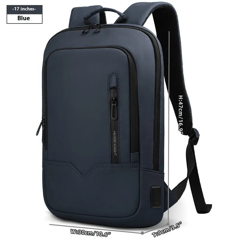 Lightweight men's polyester commuter backpack with USB charging port in multiple colour options.