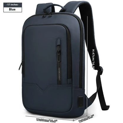 Lightweight men's polyester commuter backpack with USB charging port in multiple colour options.