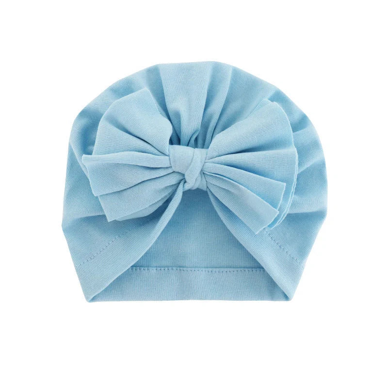 Soft hooded baby hat with bowknot in various colors for 0-1 year olds