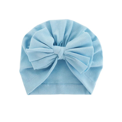 Soft hooded baby hat with bowknot in various colors for 0-1 year olds