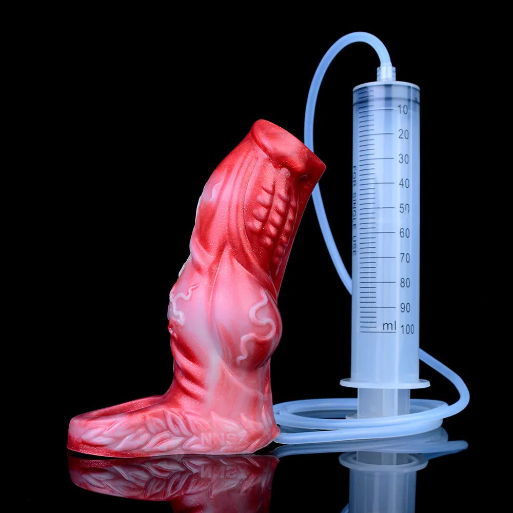 Water spray silicone condom toy with syringe and airbag accessories for manual control