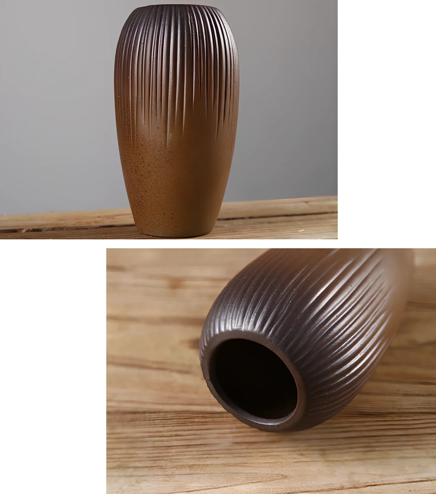 Small 15cm glazed ceramic vase in Japanese style, pottery with smooth finish for ornaments, 8cm diameter base