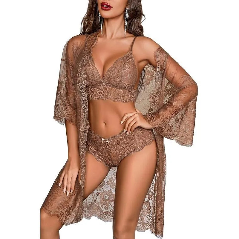 Ladies lace fabric underwear set with adjustable straps and decorative front bow detail