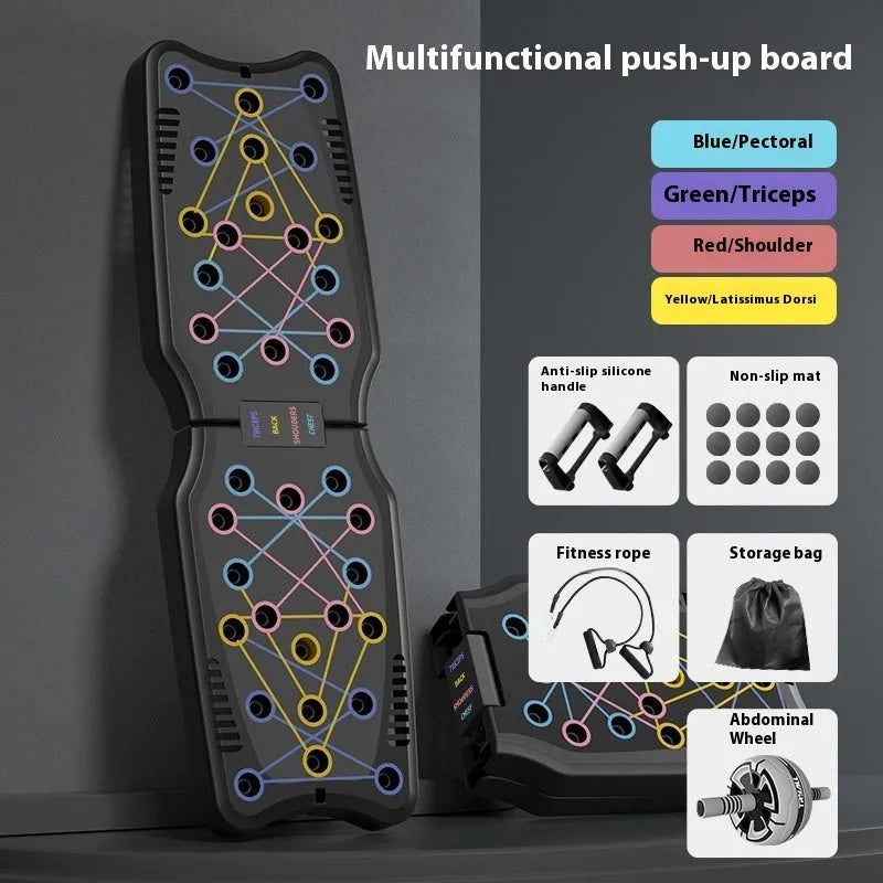 Set of black ABS plastic push up support plates on a floor, fitness equipment for chest and arm training.