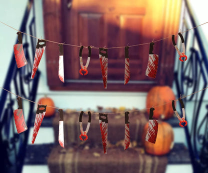 Halloween Horror Knife Flag Pulling Horror Curtain Bed Sheet with multiple horror-themed images