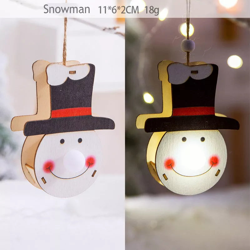 Handmade LED light wooden hanging pendants for Christmas decor in various designs