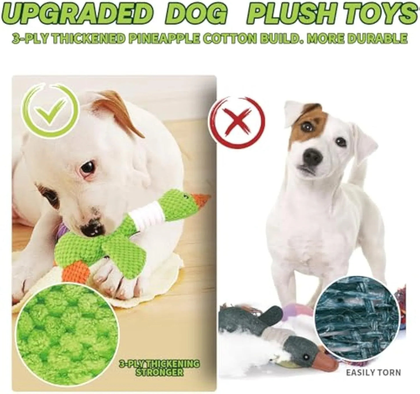 Blue plush duck dog toy with two squeakers, measuring 33 cm, for chewing and teeth cleaning