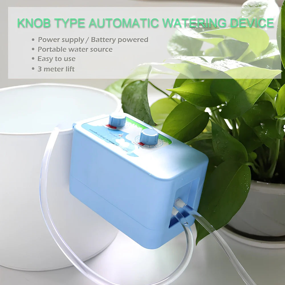 Blue plastic garden irrigation controller with smart timing for automated watering systems