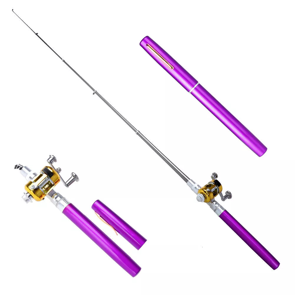 Telescopic drum pen rod fishing gear set for ice fishing in yellow color